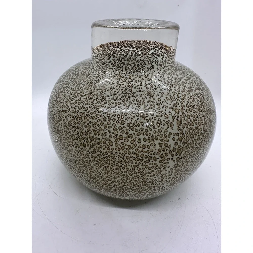 West Elm Art Glass Bubble Vase‎ Brown Speckled Round Globe Decorative Vessel